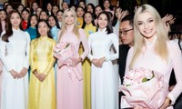 Hoa hậu Thế giới 2021 Karolina Bielawski mặc áo dài hồng, catwalk cùng Hoa hậu Lương Thùy Linh