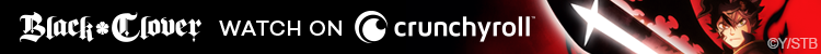 Asta từ Black Clover tạo dáng với thanh kiếm khổng lồ của mình cho biểu ngữ quảng cáo Crunchyroll.