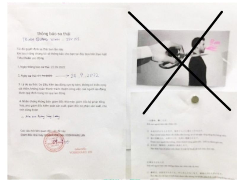 Thông báo sa thải nhân viên có dán hình phản cảm tại Công ty TNHH Liyama Seiki Việt Nam Khu công nghiệp Vsip, Thủy Nguyên, Hải Phòng